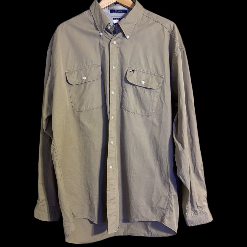 Vintage Tommy Hilfiger Button Up Shirt Cotton Men’s Tan/Khaki Casual Size XL